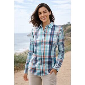 Coolibar Hepburn UPF 50+ Plaid Sun Shirt NWT XS Coastal Travel Outdoor Top